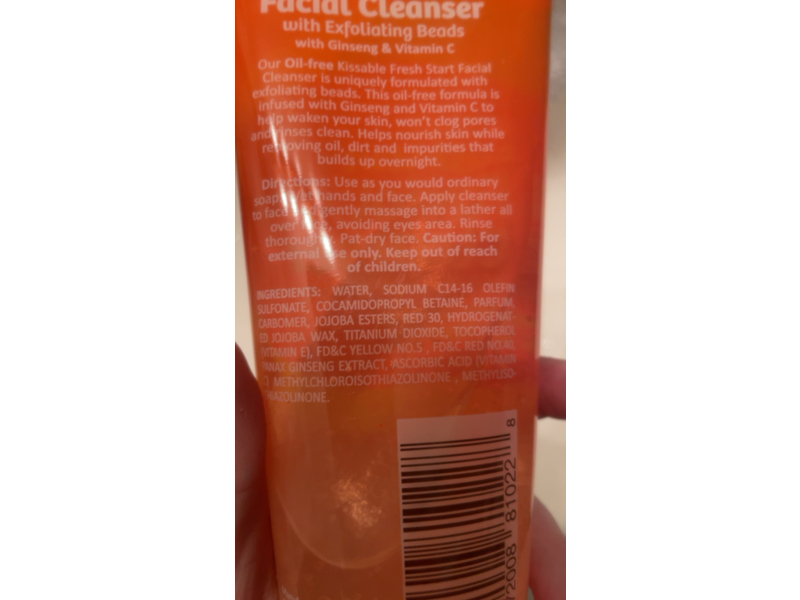 Kissable Fresh Start Facial Cleanser, Exfoliating Beads + Ginseng & Vitamin C, 8 fl oz/226 g
