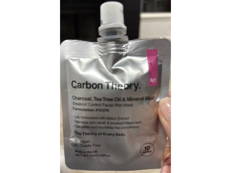 Carbon Theory Breakout Control Facial Wet Mask, Charcoal, Tea Tree OIl & Mineral Mud, 1.69 fl oz/50 mL, 10 Count