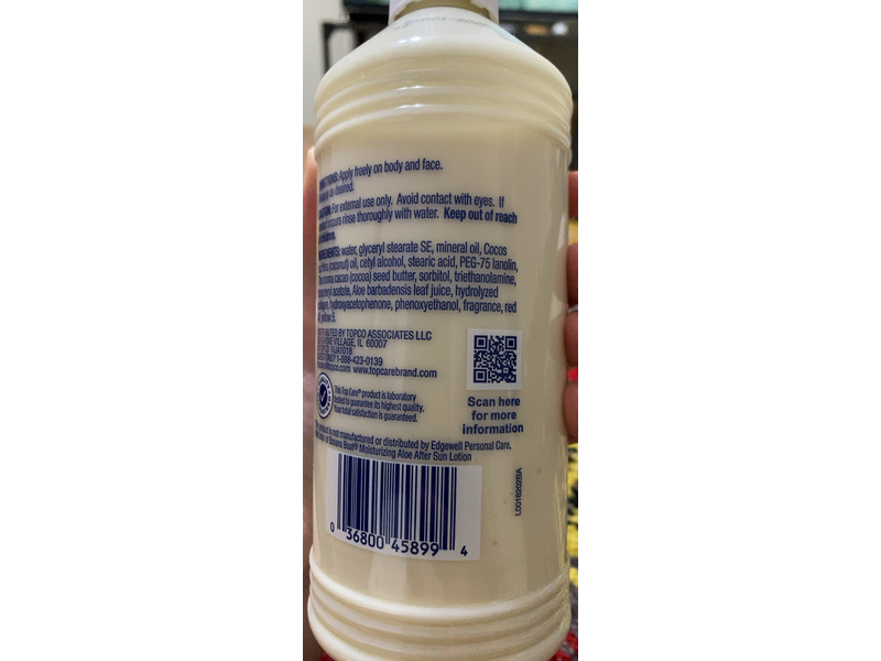 TopCare After Sun Moisturizing Lotion, Aloe Vera, 16 fl oz/473 mL