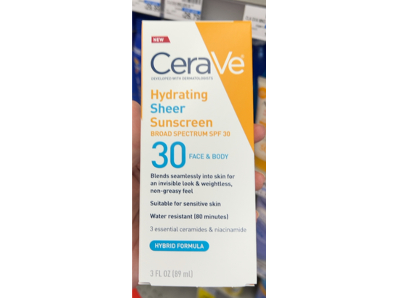 CeraVe Hydrating Sheer Sunscreen, SPF 30, 3 fl oz/89 mL