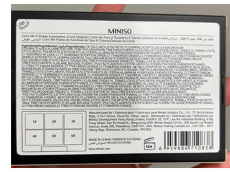 Miniso Color Me 6 Shade Eyeshadow, Coral Delights, 0.28 oz/8 g