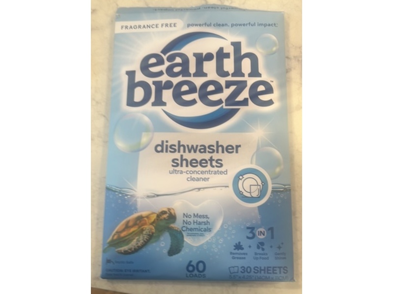 Earth Breeze 3 In 1 Dishwasher Sheets, 60 Loads, 30 Count
