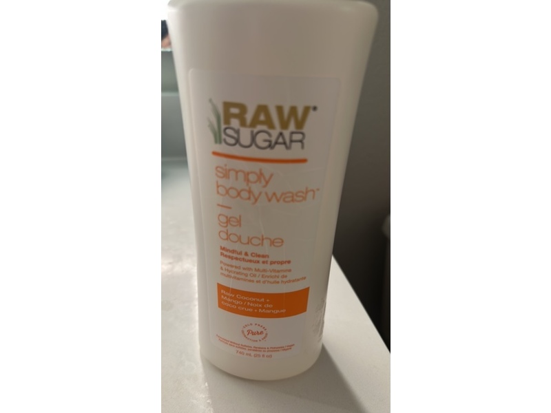 Raw Sugar Simply Body Wash, Raw Coconut + Mango, 25 fl oz/740 mL, Pack Of 3
