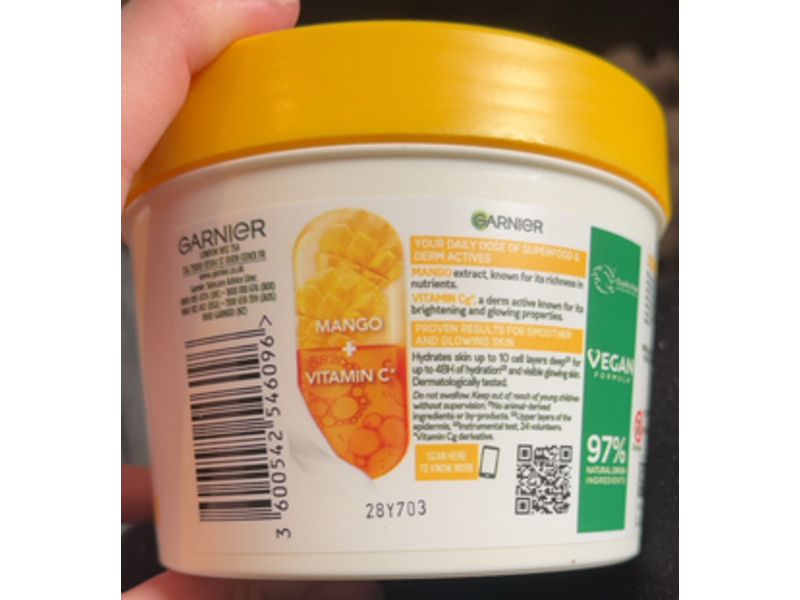 Garnier Body Superfood Nutri Glow Cream, Vitamin C & Mango, 380 mL