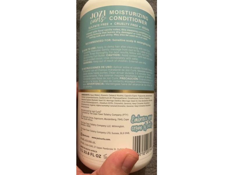 Jozi Curls Moisturizing Conditioner, Baobab, Moringa & Aloe Vera, 33.8 fl oz/1 L