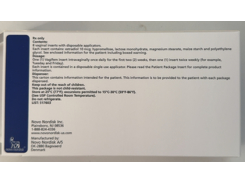 Vagifem 10 mcg vaginal inserts, 8 Count, Novo Nordisk (Rx)