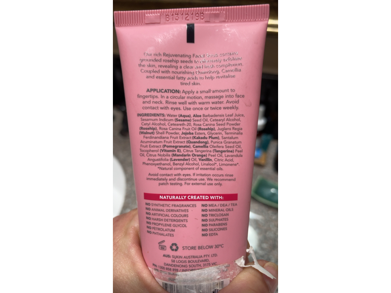 Sukin Rejuvenating Facial Scrub, Rosehip, 4.23 fl oz/125 mL
