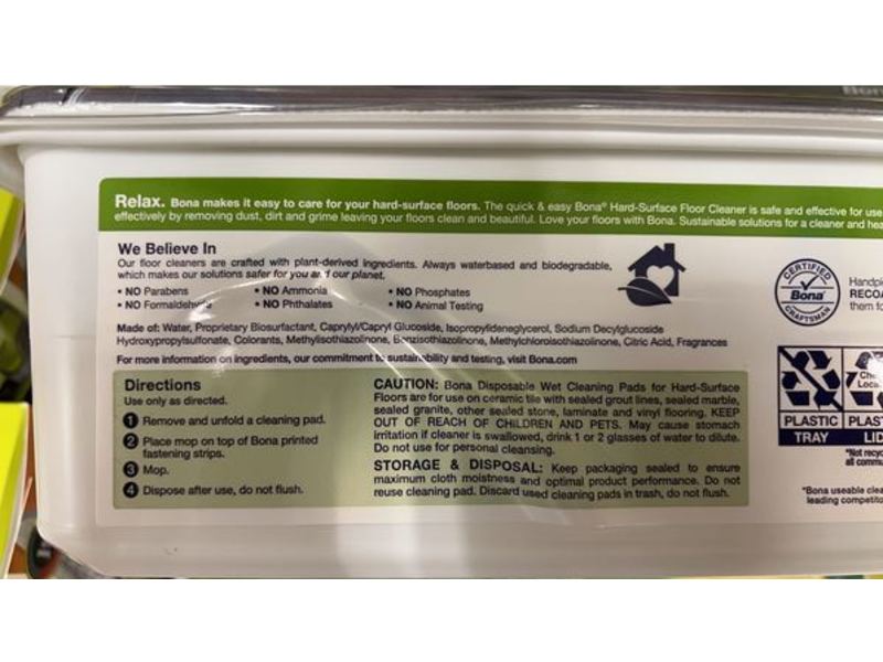 Bona Disposable Wet Cleaning Pads, Lemon Mint Scent, 12 Count