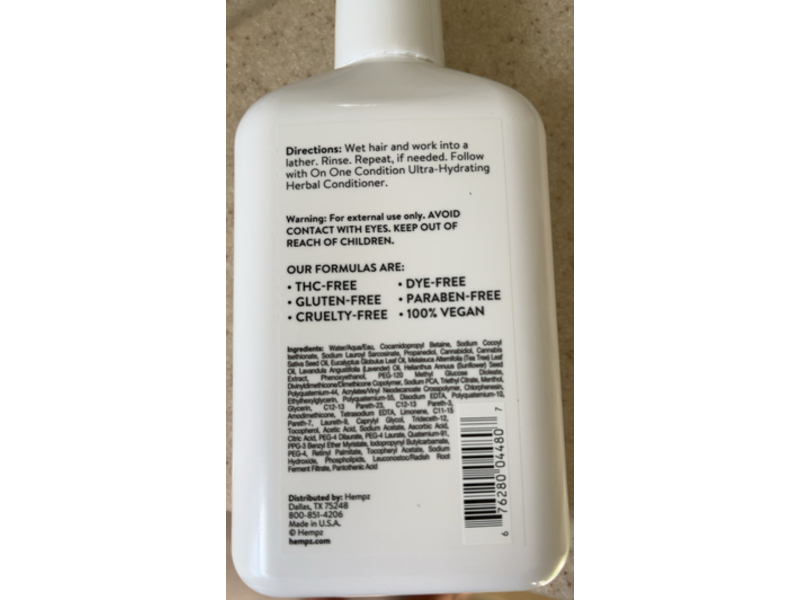 Hempz Cbd Moisture Hit Ultra Hydrating Herbal Shampoo, Eucalyptus & Tea Tree Oil, 8.5 fl oz/250 mL
