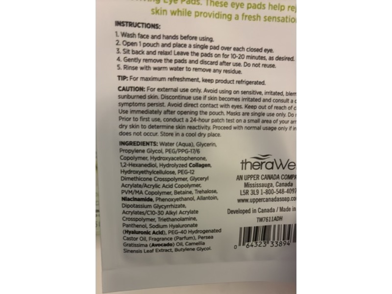 TheraWell Reviving Eye Pads, Avocado, 1 Pair, Pack Of 2
