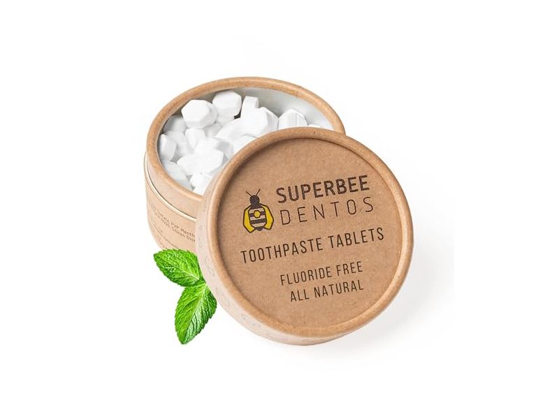 Superbee Dentos Fluoride Free All Natural Toothpaste Tablets, Spearmint, 100 Count
