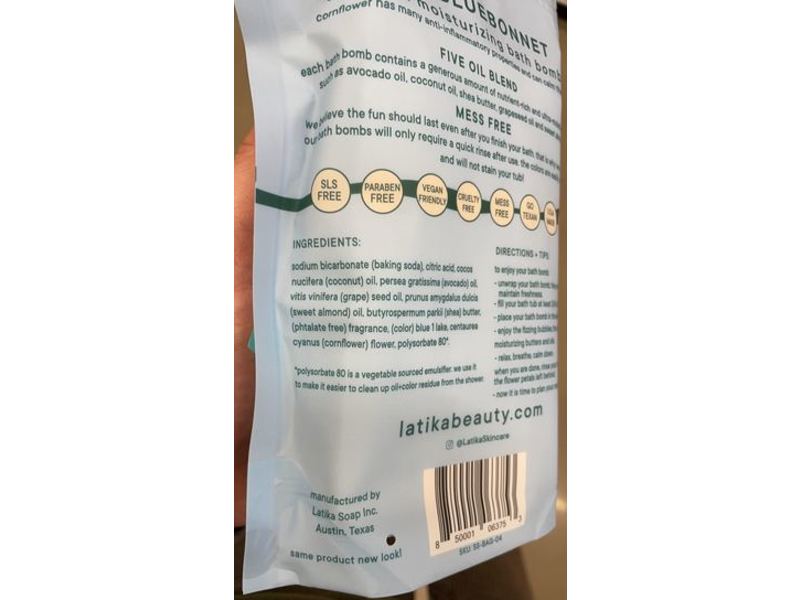 Latika Texas Bluebonnet Rich & Moisturizing Bath Boms, Wildflowers, Komquat & Mango, 56 g