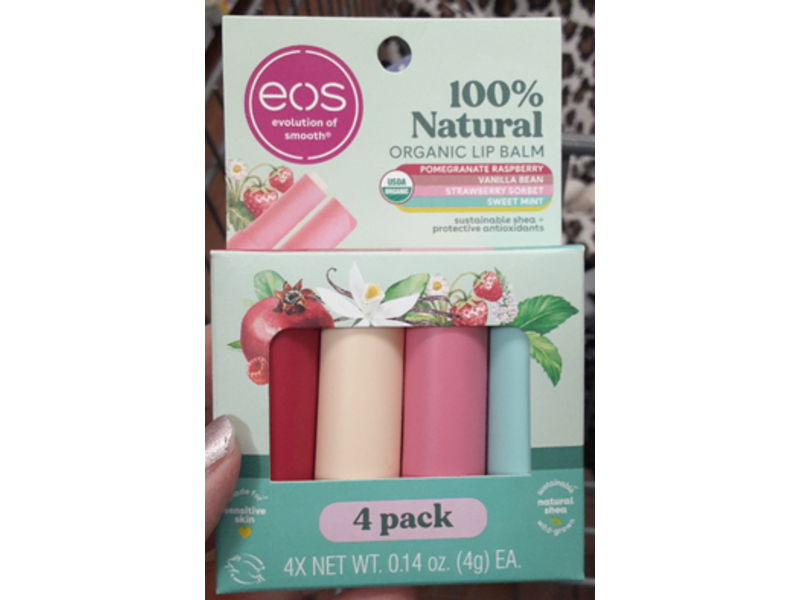 EOS Organic Balm, Pomegranate Raspberry, Vanilla Bean, Strawberry Sorbet, Sweat Mint, 0.14 oz