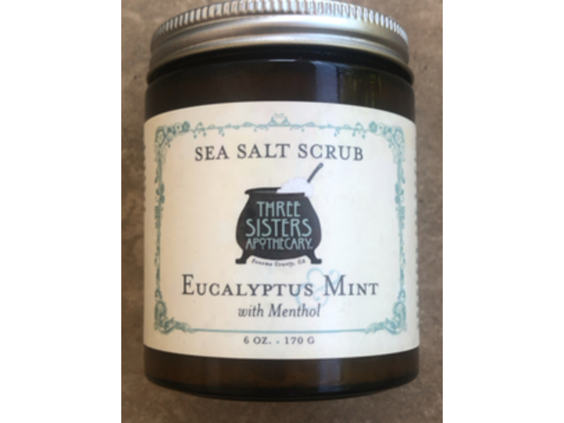 Three Sisters Apothecary Sea Salt Scrub, Eucalyptus & Mint, 6 oz/170 g