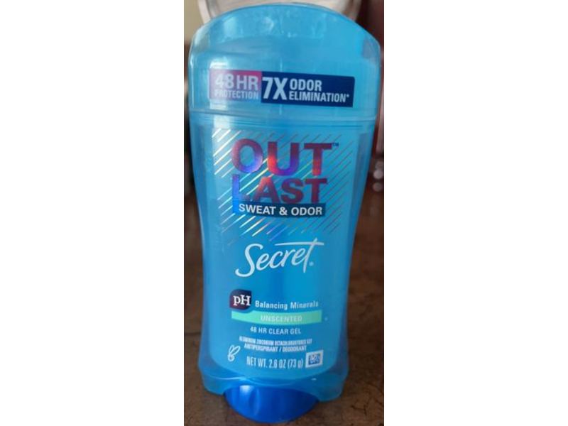 Secret Out Last Antiperspirants Deodorant, Sweat And Odor, Unscented, 2.6 oz/73 g