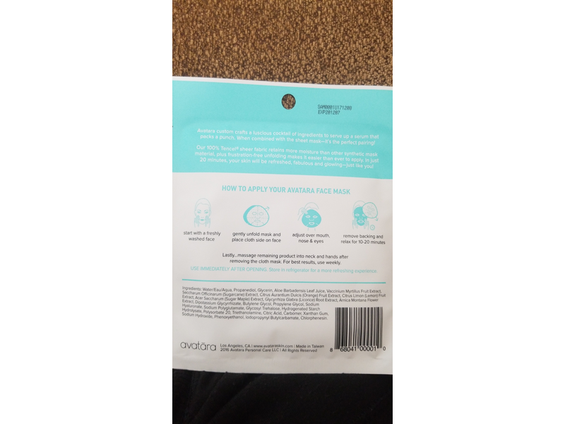 Avatara Drink Up Face Mask for Dry Skin, 0.71 fl oz