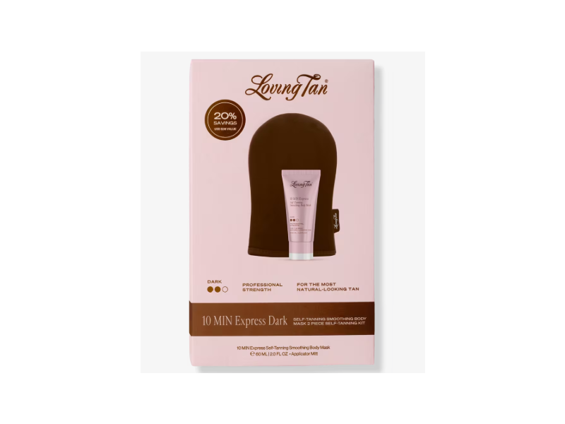 Loving Tan 10 Min Express Self-Tanning Smoothing Body Mask + Applicator Mitt, Dark, 2 fl oz/60 mL