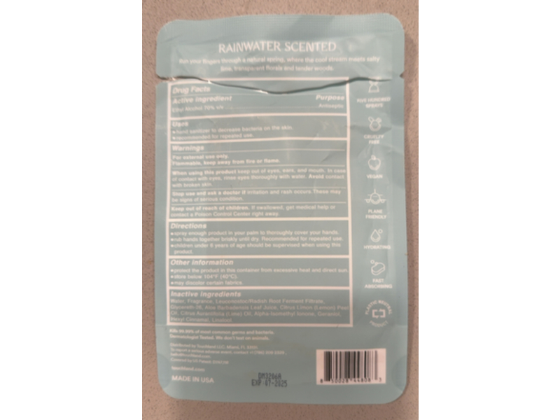 Touchland Hydrating Hand Sanitizer, Rainwater, 1 fl oz/30 mL