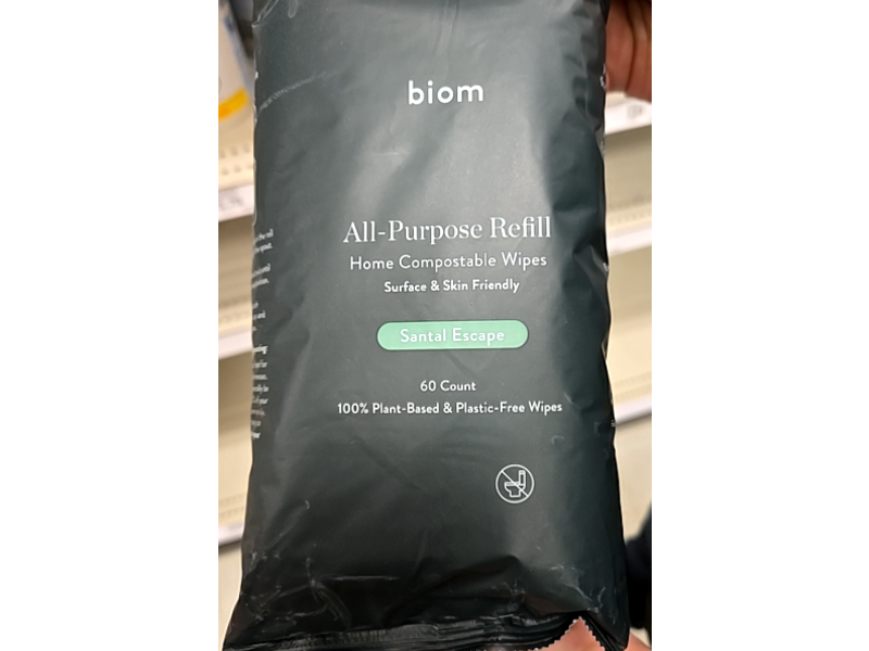 Biom All Purpose Home Compostable Wipes Refill, Santal Escape, 60 Count