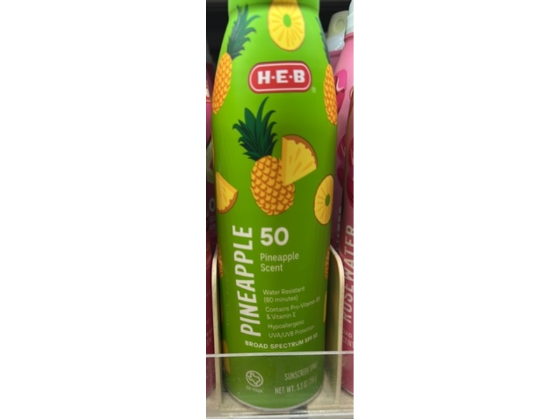 H-E-B Broad Spectrum Sunscreen Spray, SPF 50, Pineapple, 5.5 oz/156 g