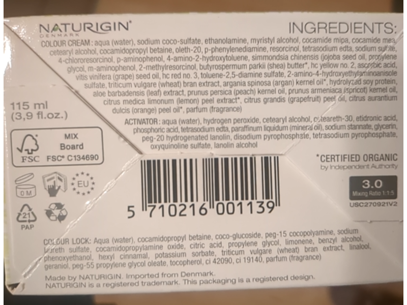 Naturigin Permanent Hair Colour, 3.0 Dark Coffee Brown, 3.9 fl oz/115 mL