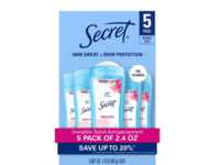 Secret Invisible Solid Antiperspirant, Powder Fresh, 2.4 oz/68 g, Pack Of 5 - thumbnail 1
