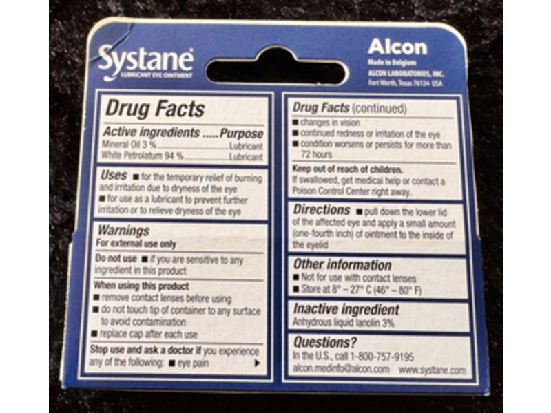 Systane Alcon Lubricant Dry Eye Relief Ointment, 1/8 oz/3.5 g, Pack Of 2