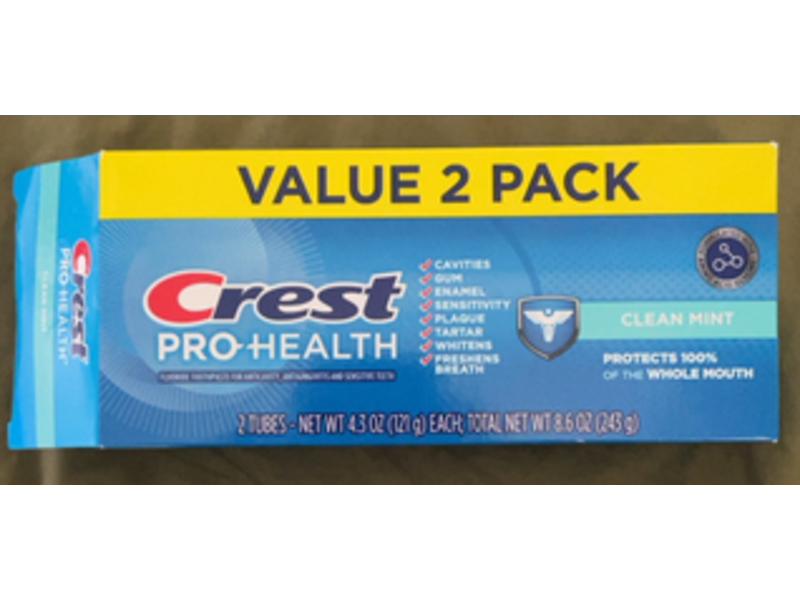 Crest Pro - Health Fluoride Toothpaste, Clean Mint, 4.3 oz/121 g, Pack Of 2
