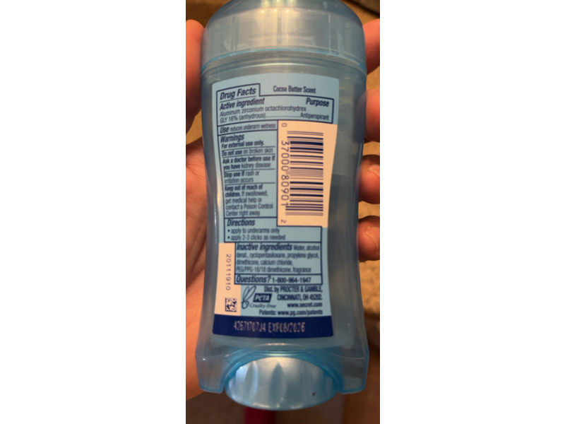 Secret Antiperspirant Deodorant, Cocoa Butter, 2.6 oz/ 73 g