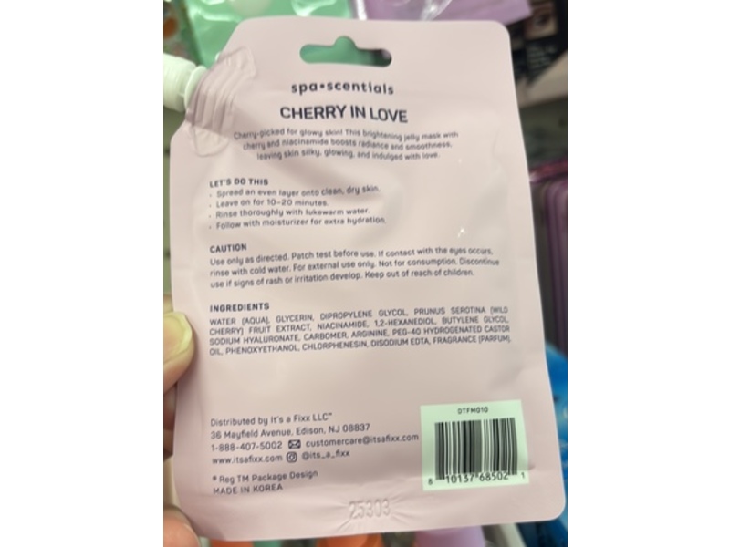 Spa Scentials Cherry In Love Brightening Jelly Mask, Cherry & Niacinamide, 1.18 oz/35 mL