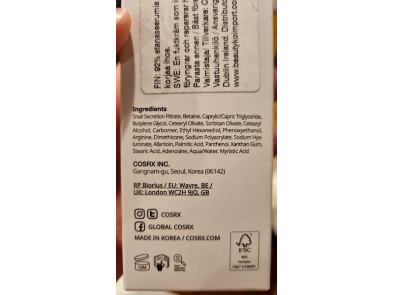 Cosrx Advanced Snail 92 All In One Cream, 3.52 oz/100 g