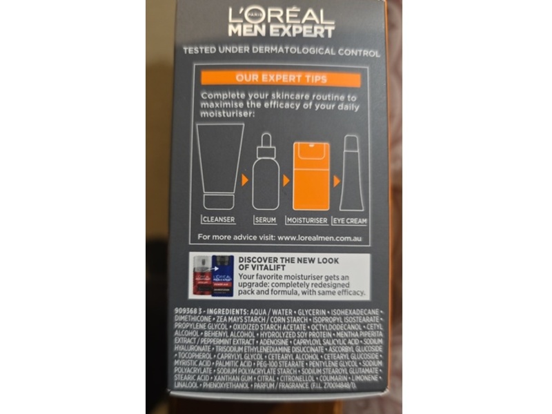 L'Oreal Paris Men Expert Power Age Revitalising Moisturiser, Hyaluronic Acid, 50 mL
