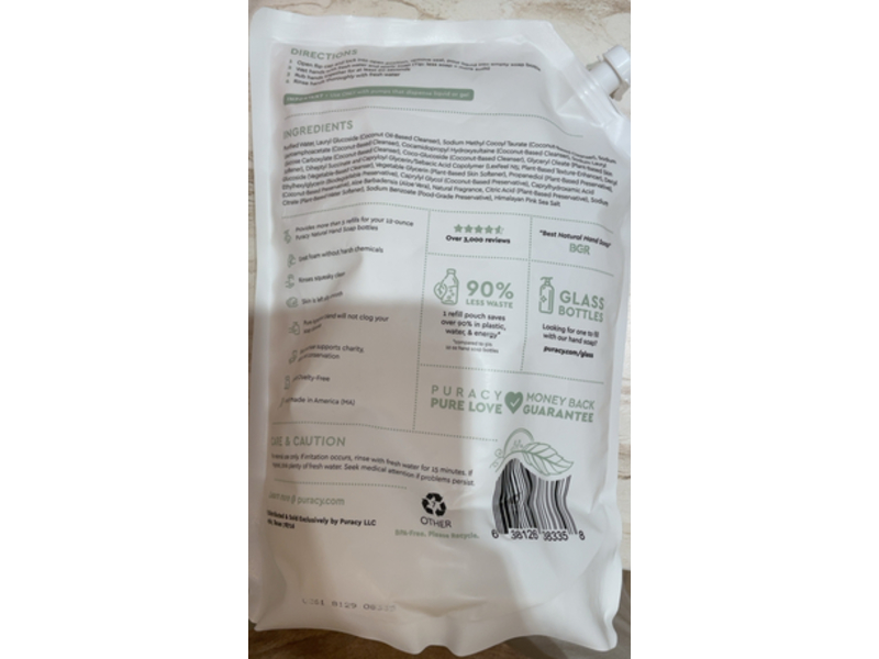 Puracy Hand Soap Refill, Cucumber & Mint, 64 fl oz/1893 mL