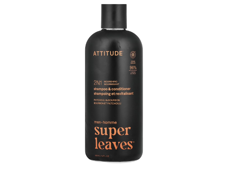 Attitude Super Leaves 2 In 1 Nourishing Shampoo & Conditioner, Patchouli & Bourbon, 14 fl oz/415 mL