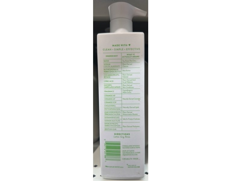 Native Sensitive Series Body Wash, Bare Melon, 18 fl oz/532 mL