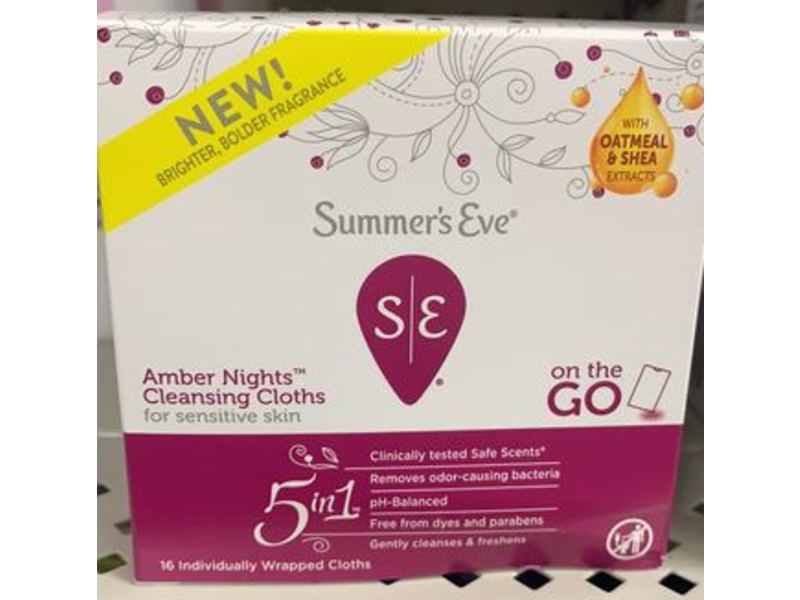 Summer's Eve Amber Nights Cleansing Cloths, Oatmeal & Shea Extract, 16 Count
