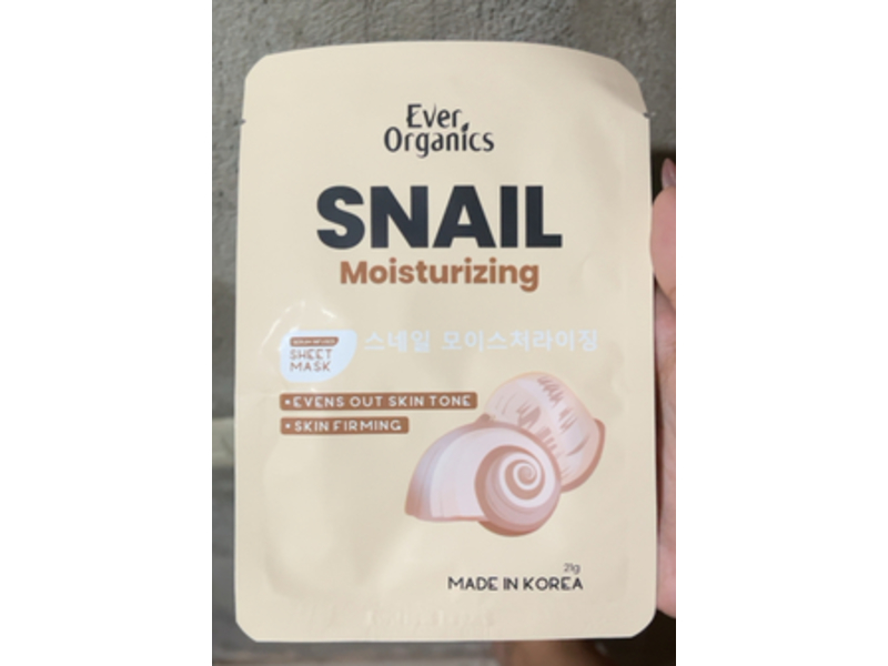 Ever Organics Moisturizing Sheet Mask, Snail, 21 g
