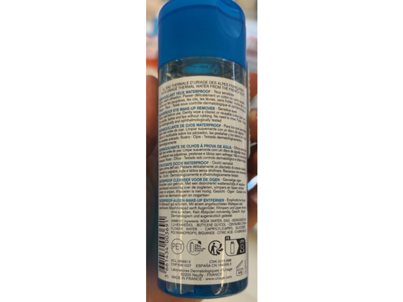 Uriage Waterproof Eye Make-Up Remover, Cornflower Water, 3.4 fl oz/100 mL