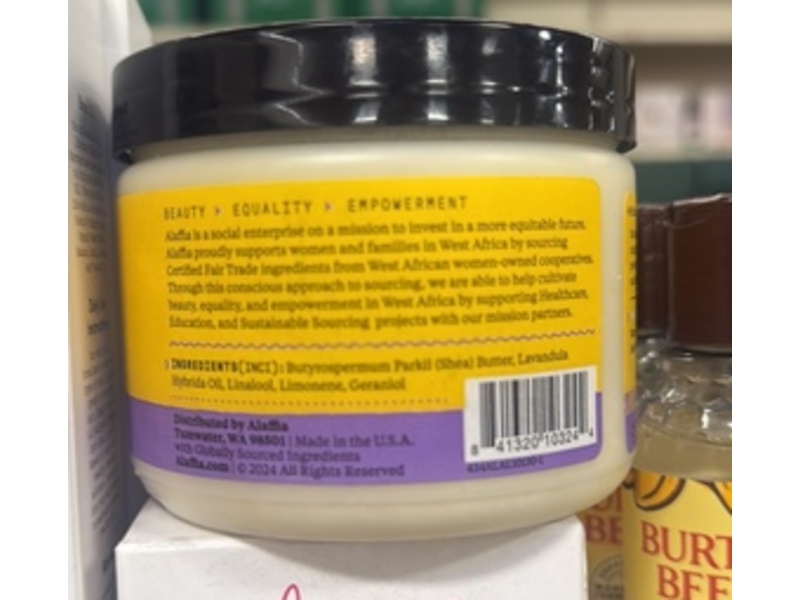 Alaffia Pure Unrefined Shea Butter, Lavender, 11 oz/312 g