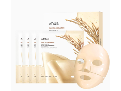 Anua Rice 70+ Ceramide Collagen Mask, Glow, 1.34 oz/38 g, Pack Of 4