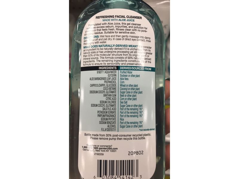 Garnier Skin Active Refreshing Facial Cleanser, Aloe Juice, Dry Skin, 6.7 fl oz/200 mL