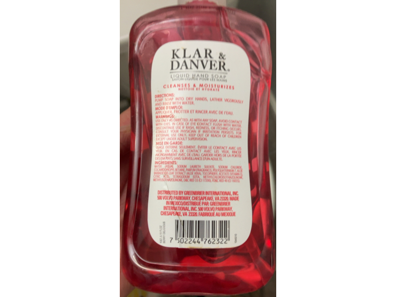 Klar & Danver Hand Soap, Berry Delicious, 15 fl oz/443 mL, Pack Of 2