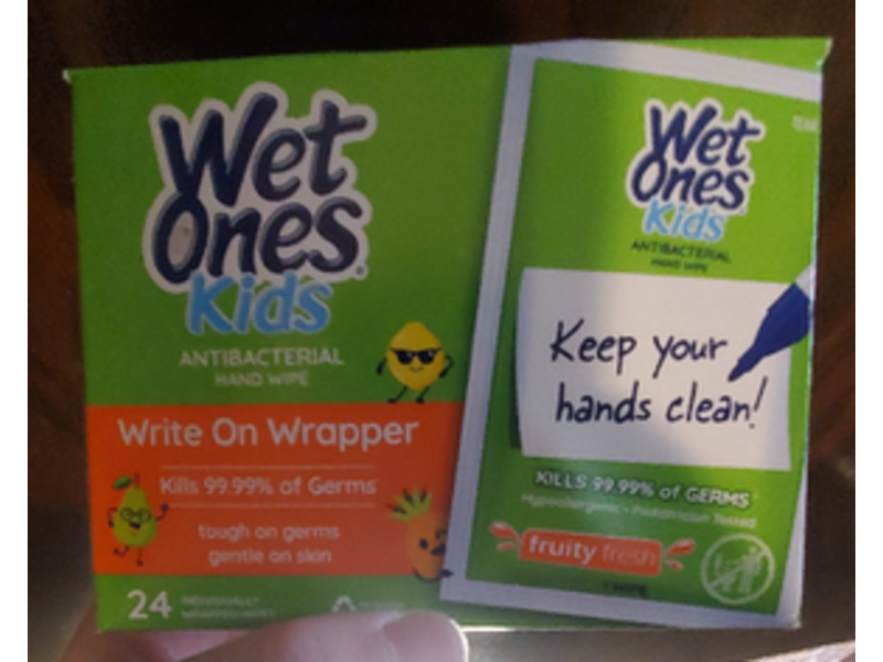 Wet Ones Kids' Writable On Wrapper Antibacterial Hand Wipes, Fruity Fresh Scent, 24 Count, Pack Of 6