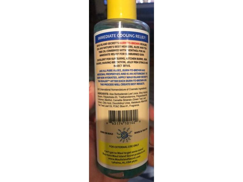 Maui Island Secret Burn. To. Brown Formula Sunburn Relief Healing Gel, 8 fl oz/236 mL