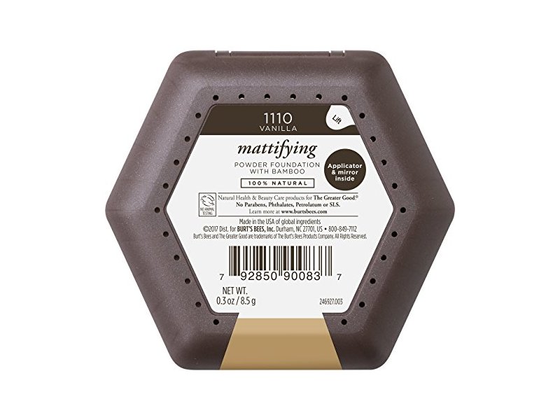Burt's Bees Mattifying Powder Foundation, Bamboo,1110 Vanilla, 0.3 oz