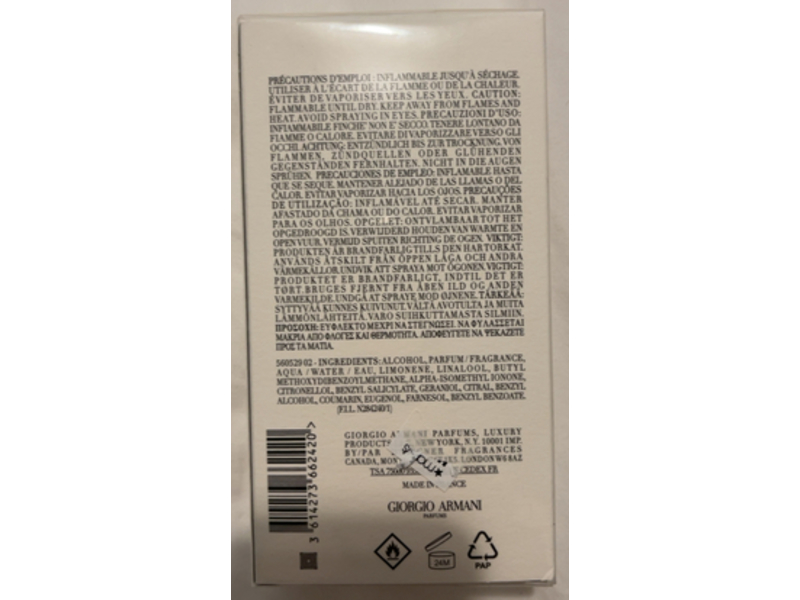 Acqua Di Giorgio Armani Eau De Perfum Spray, Refillable, 4.2 fl oz/125 mL
