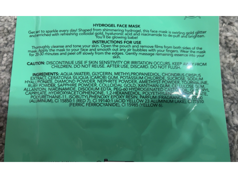 Holler & Glow Go For Golden Glitter Hydrating Hydrogel Face Mask, Hyaluronic Acid, 0.77 oz/22 g