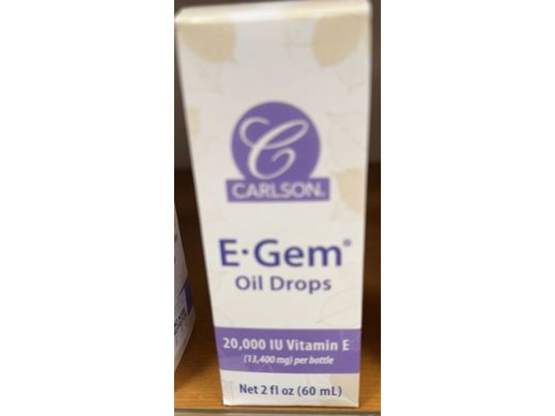 Carlson E-Gem Oil Drops, Vitamin E, 2 fl oz/60 mL