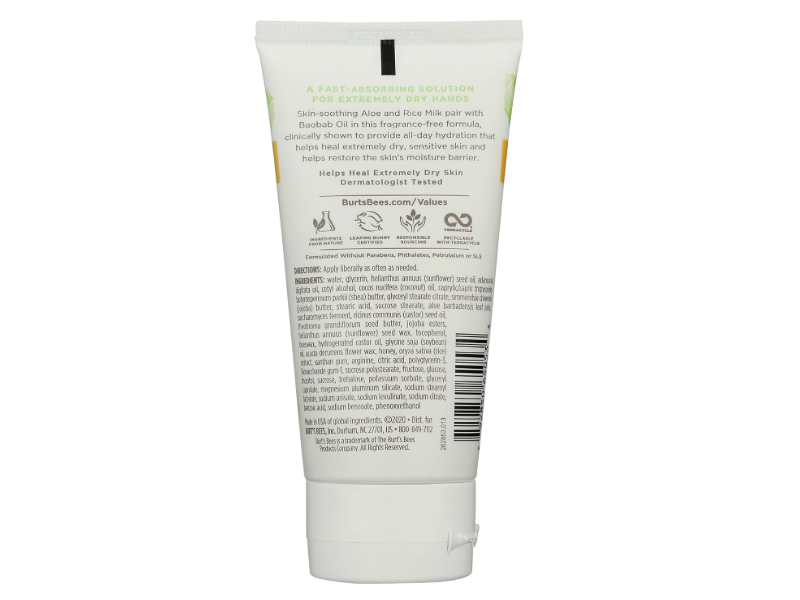 Burt's Bees Sensitive Healing Hand Cream, Aloe & Rice Milk, 2.5 oz/70.8 g