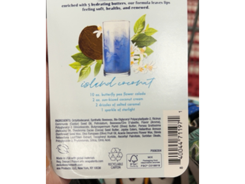 Evolution of Smooth Sunset Sips 24 H Moisture Lip Butter, Island Coconut, 0.35 fl oz/10 mL